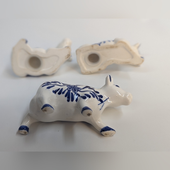 Cow Salt & Pepper set with Toothpicks holder  White and Blue Excellent Condition - Picture 8 of 9